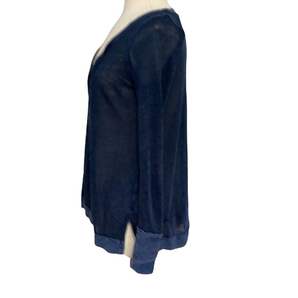 FREE People Open Weave Linen Blend Henley Tunic Top Oversized SZ XS NAVY - Picture 4 of 9